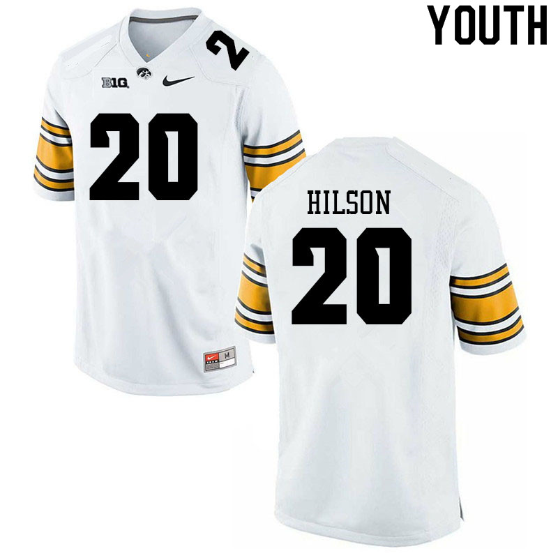 Youth #20 Deavin Hilson Iowa Hawkeyes College Football Jerseys Sale-White - Click Image to Close